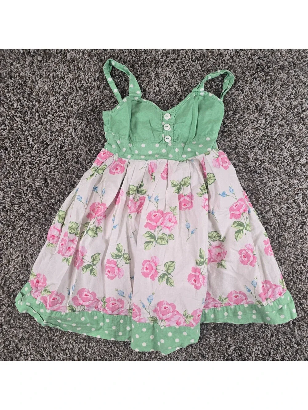 Pumpkin Patch Boutique Girls Sz 7 a Line Sundress Dress Green Pink Floral